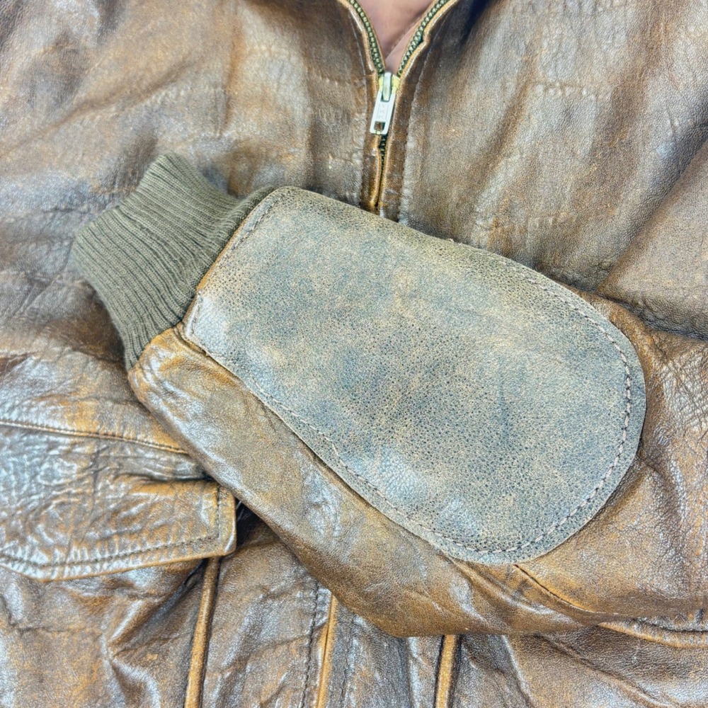 Vintage Leather Bomber Jacket Brown Distressed Aviator Flight 80s Adam Spencer M - Picture 4 of 16
